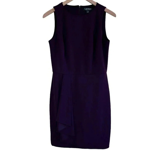 Lauren Ralph Lauren Size 6 PlumPurple Sleeveless Ruched Stretch KneeLength Dress - Picture 1 of 6